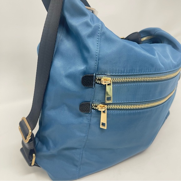 Vintage Blue Convertible Backpack, Large Nylon Shoulder Bag | Sondra Roberts - Picture 3 of 14